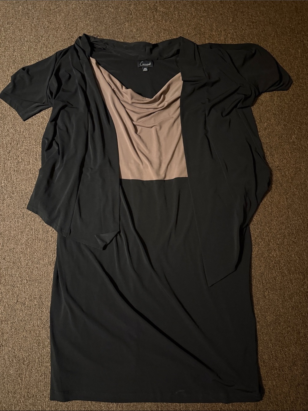 connected apparel Black Top with Taupe Inset